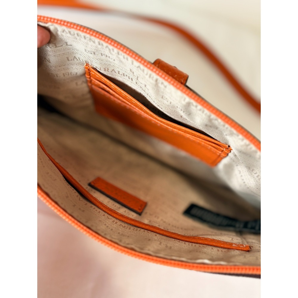 Lauren Ralph Lauren Orange Pebbled Leather Zipper Crossbody Bag - Picture 7 of 8